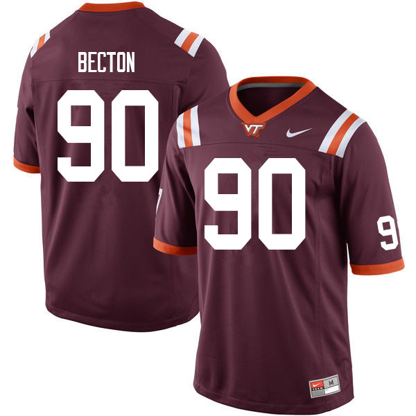 Men #90 Jaevon Becton Virginia Tech Hokies College Football Jerseys Sale-Maroon